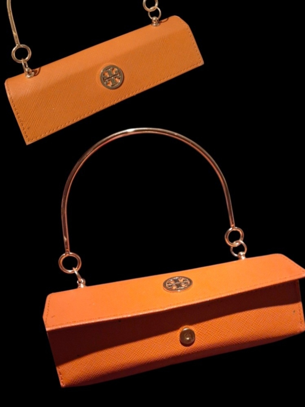Tory Burch Orange Leather Wristlet/Top Handle Clutch